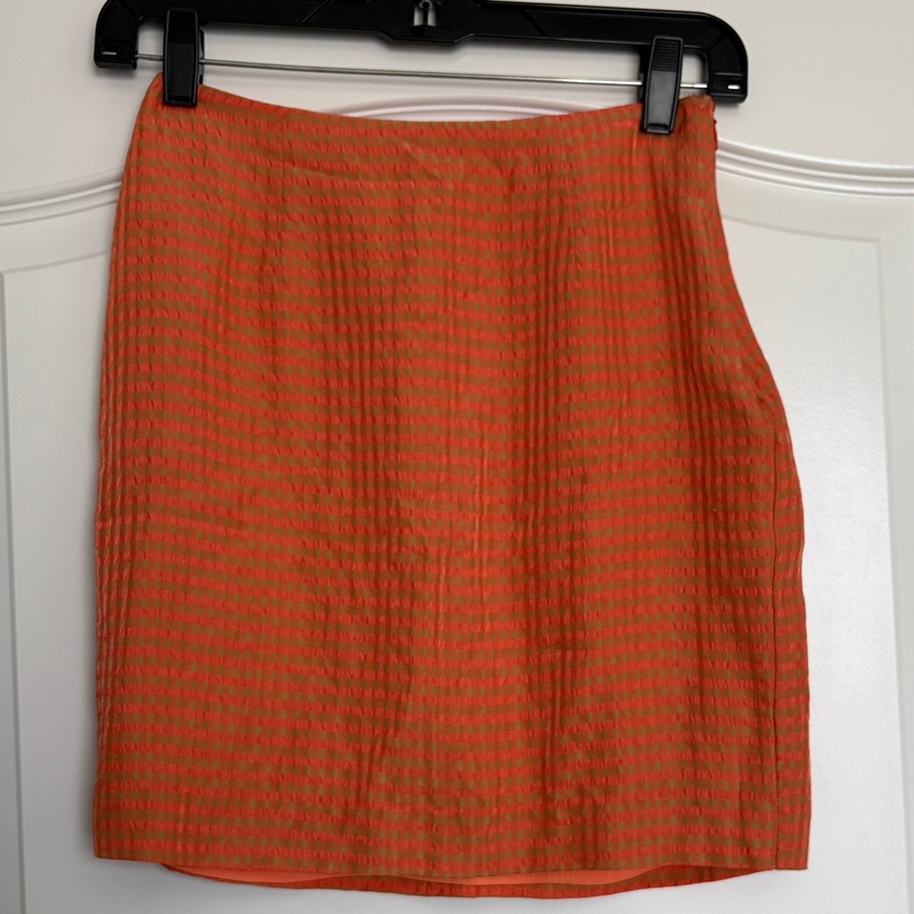 STAUD Orange Check Mini Skirt